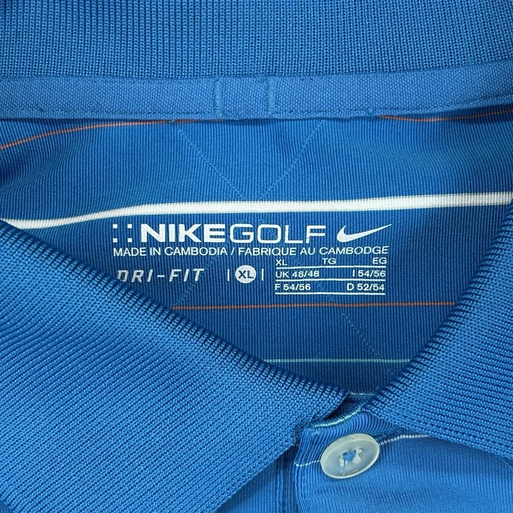 Nike Polo Shirt Mens XL Blue Striped Dr-Fit Golf Performance Stretch Preppy‎